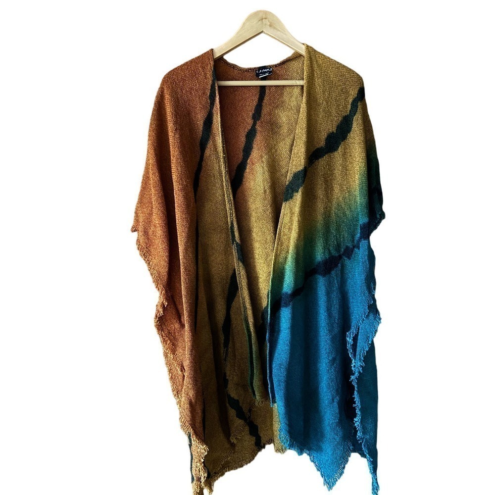 Dilemma New York Art to Wear Oversized Open‎ Front Boho Cardigan with Raw Hem